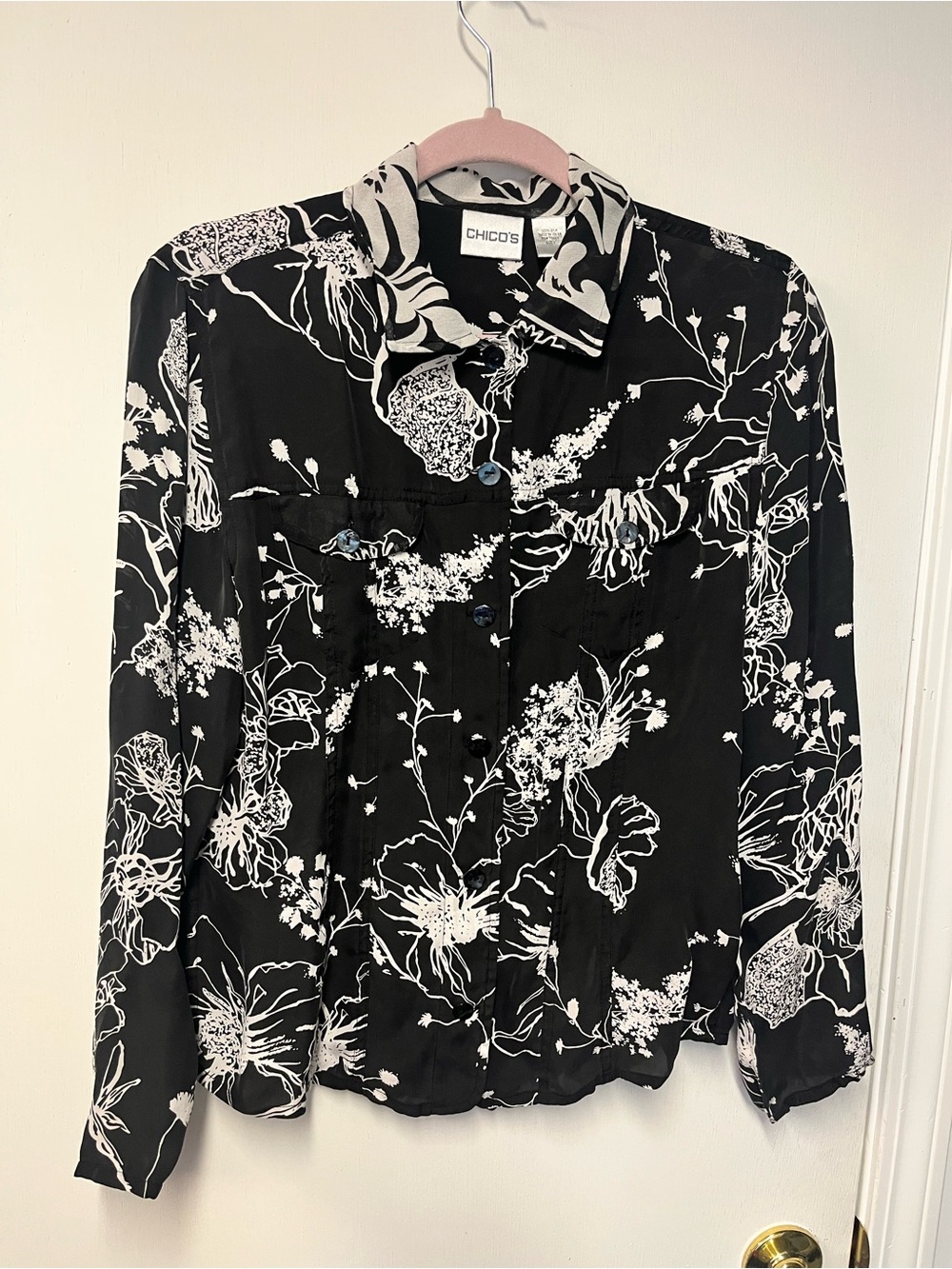 Chico's Black & White Floral Button-Down Shirt